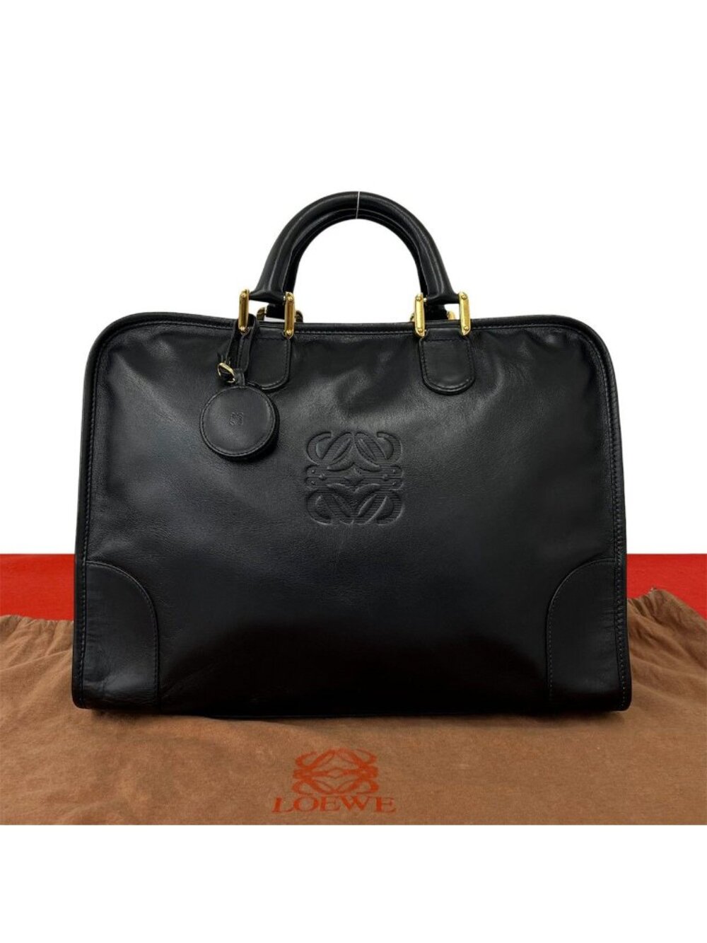 Loewe Vintage Amazona Anagram Logo Leather Boston Bag Black